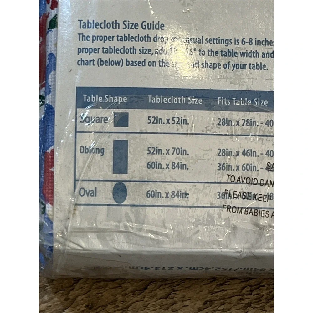 Mainstays Home Blue Floral Vinyl Flannel Back Tablecloth 60in X 84in NOS